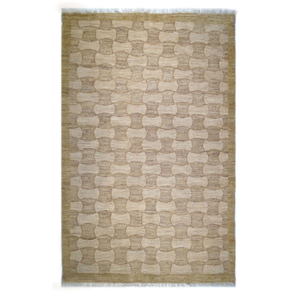 One Of A Kind Modern Tan White Wool Rug 7514