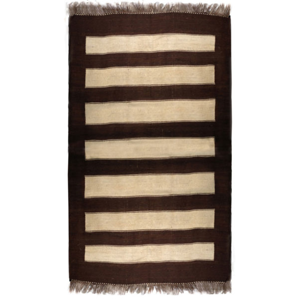 One Of A Kind Modern Brown Ivory Wool Rug 9466